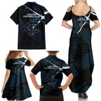 Carlton Football Club Family Matching Summer Maxi Dress and Hawaiian Shirt Blues Muscular Mascot Graphic - Abstract Paint Splatter Art