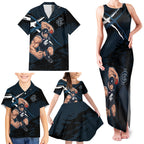 Carlton Football Club Family Matching Tank Maxi Dress and Hawaiian Shirt Blues Muscular Mascot Graphic - Abstract Paint Splatter Art