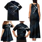 Carlton Football Club Family Matching Tank Maxi Dress and Hawaiian Shirt Blues Muscular Mascot Graphic - Abstract Paint Splatter Art