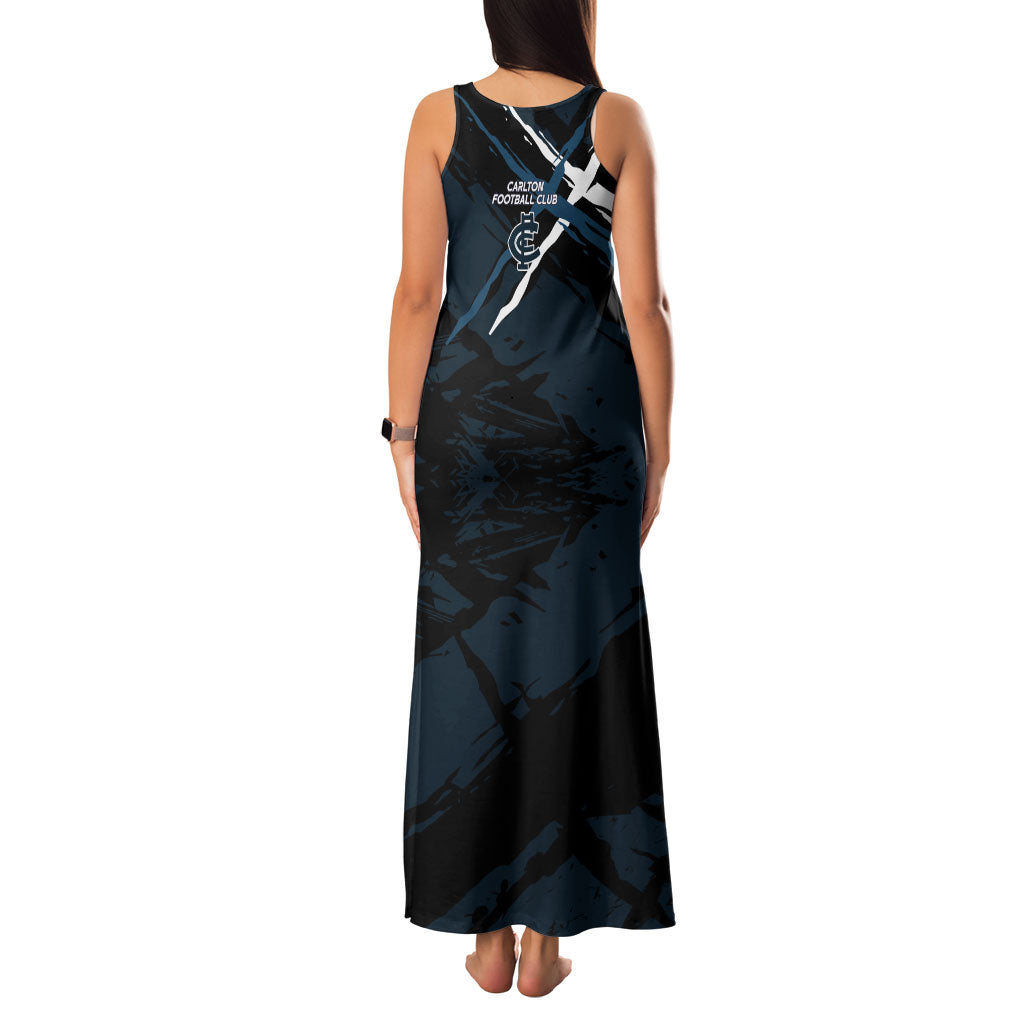 Carlton Football Club Family Matching Tank Maxi Dress and Hawaiian Shirt Blues Muscular Mascot Graphic - Abstract Paint Splatter Art