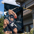 Carlton Football Club Garden Flag Blues Muscular Mascot Graphic - Abstract Paint Splatter Art