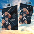 Carlton Football Club Garden Flag Blues Muscular Mascot Graphic - Abstract Paint Splatter Art