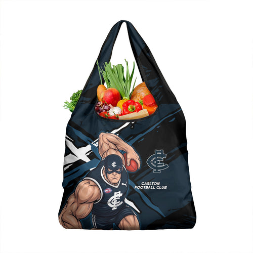 Carlton Football Club Grocery Bag Blues Muscular Mascot Graphic - Abstract Paint Splatter Art