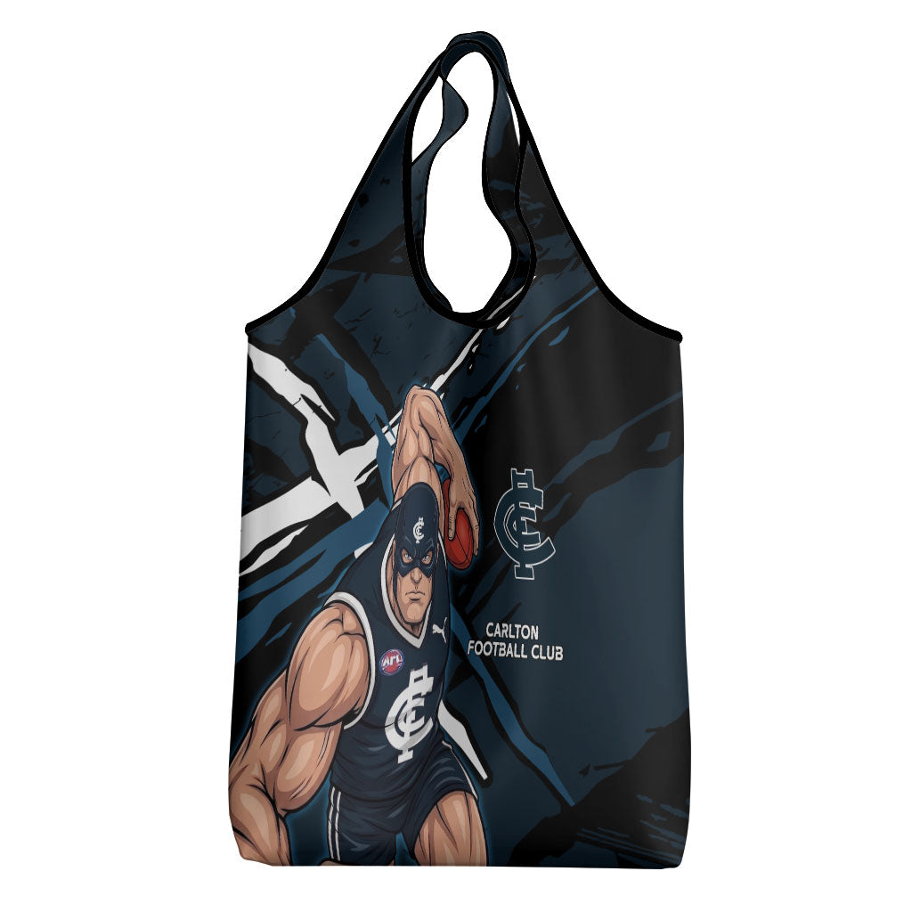 Carlton Football Club Grocery Bag Blues Muscular Mascot Graphic - Abstract Paint Splatter Art