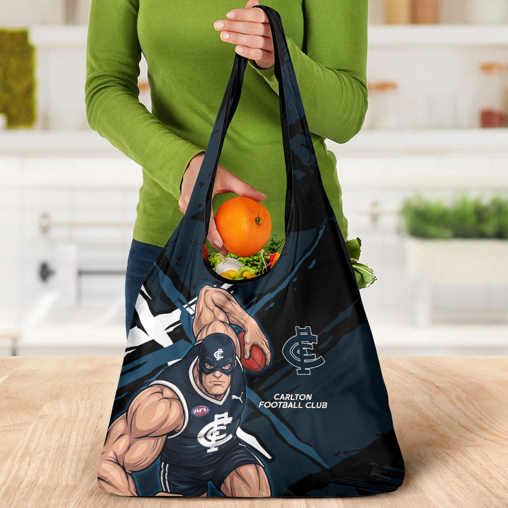 Carlton Football Club Grocery Bag Blues Muscular Mascot Graphic - Abstract Paint Splatter Art