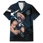 Carlton Football Club Hawaiian Shirt Blues Muscular Mascot Graphic - Abstract Paint Splatter Art