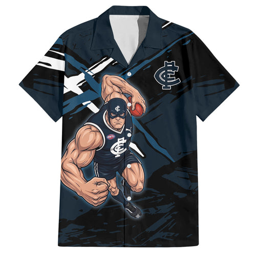 Carlton Football Club Hawaiian Shirt Blues Muscular Mascot Graphic - Abstract Paint Splatter Art