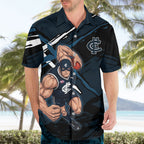 Carlton Football Club Hawaiian Shirt Blues Muscular Mascot Graphic - Abstract Paint Splatter Art