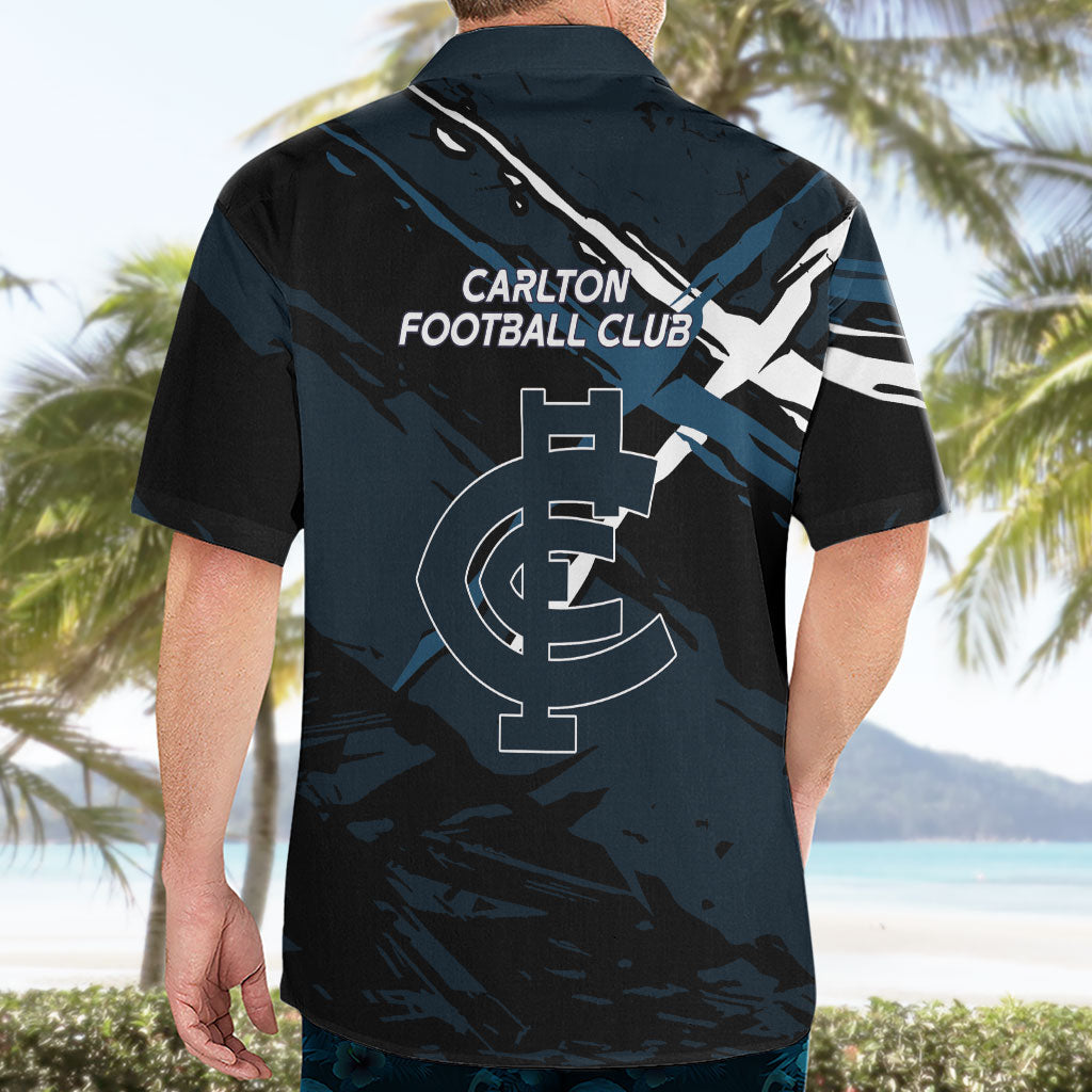 Carlton Football Club Hawaiian Shirt Blues Muscular Mascot Graphic - Abstract Paint Splatter Art