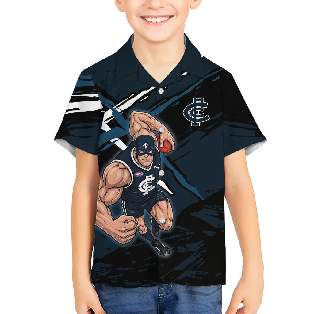 Carlton Football Club Hawaiian Shirt Blues Muscular Mascot Graphic - Abstract Paint Splatter Art