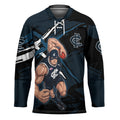 Carlton Football Club Hockey Jersey Blues Muscular Mascot Graphic - Abstract Paint Splatter Art