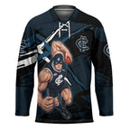 Carlton Football Club Hockey Jersey Blues Muscular Mascot Graphic - Abstract Paint Splatter Art