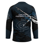 Carlton Football Club Hockey Jersey Blues Muscular Mascot Graphic - Abstract Paint Splatter Art