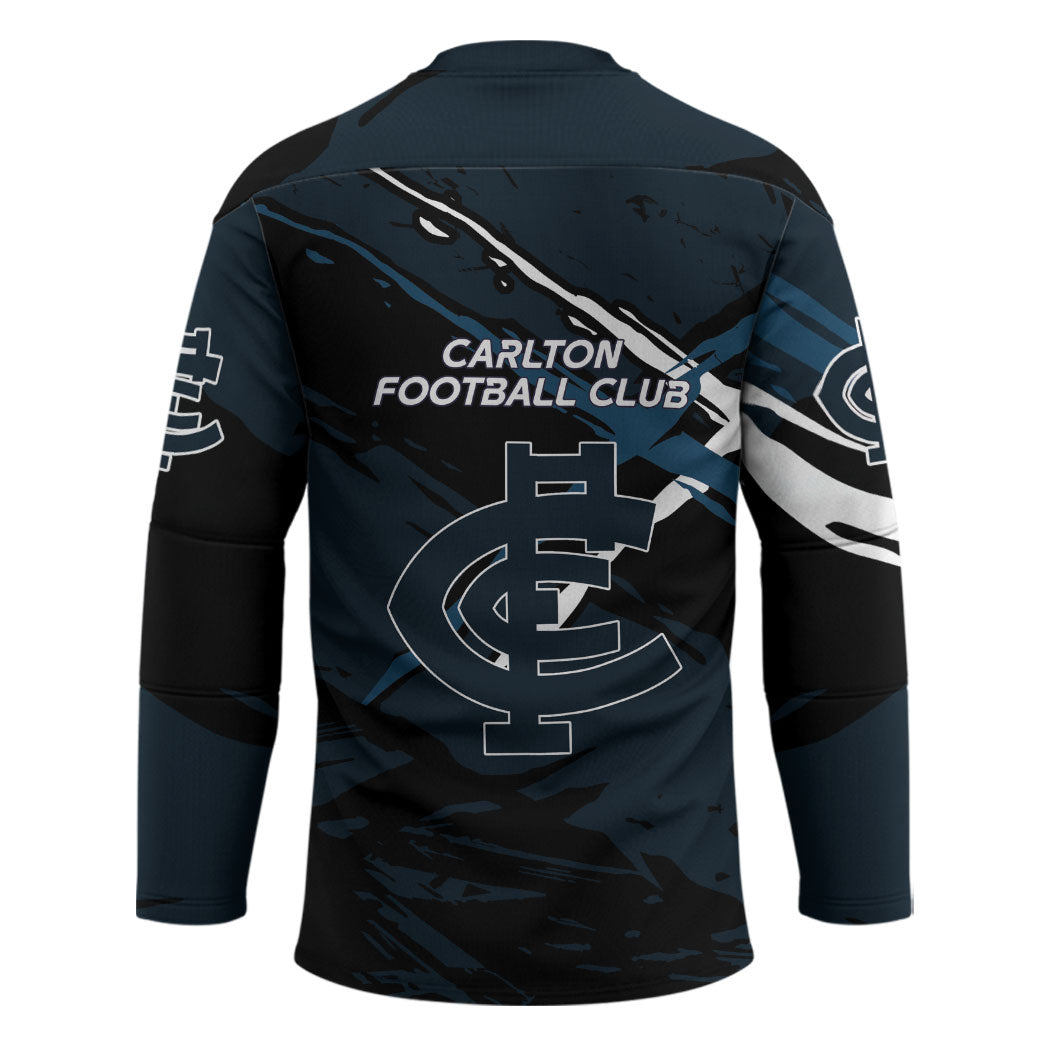 Carlton Football Club Hockey Jersey Blues Muscular Mascot Graphic - Abstract Paint Splatter Art