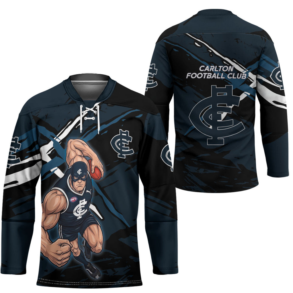 Carlton Football Club Hockey Jersey Blues Muscular Mascot Graphic - Abstract Paint Splatter Art