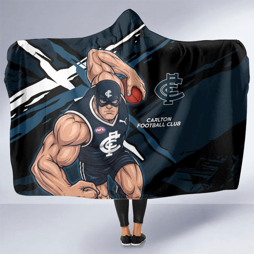 Carlton Football Club Hooded Blanket Blues Muscular Mascot Graphic - Abstract Paint Splatter Art