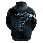 Carlton Football Club Hoodie Blues Muscular Mascot Graphic - Abstract Paint Splatter Art