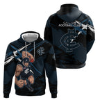 Carlton Football Club Hoodie Blues Muscular Mascot Graphic - Abstract Paint Splatter Art