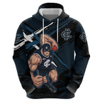 Carlton Football Club Hoodie Blues Muscular Mascot Graphic - Abstract Paint Splatter Art