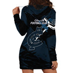 Carlton Football Club Hoodie Dress Blues Muscular Mascot Graphic - Abstract Paint Splatter Art