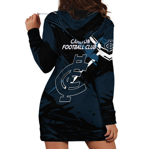 Carlton Football Club Hoodie Dress Blues Muscular Mascot Graphic - Abstract Paint Splatter Art