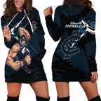 Carlton Football Club Hoodie Dress Blues Muscular Mascot Graphic - Abstract Paint Splatter Art