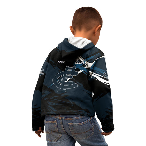 Carlton Football Club Kid Hoodie Blues Muscular Mascot Graphic - Abstract Paint Splatter Art