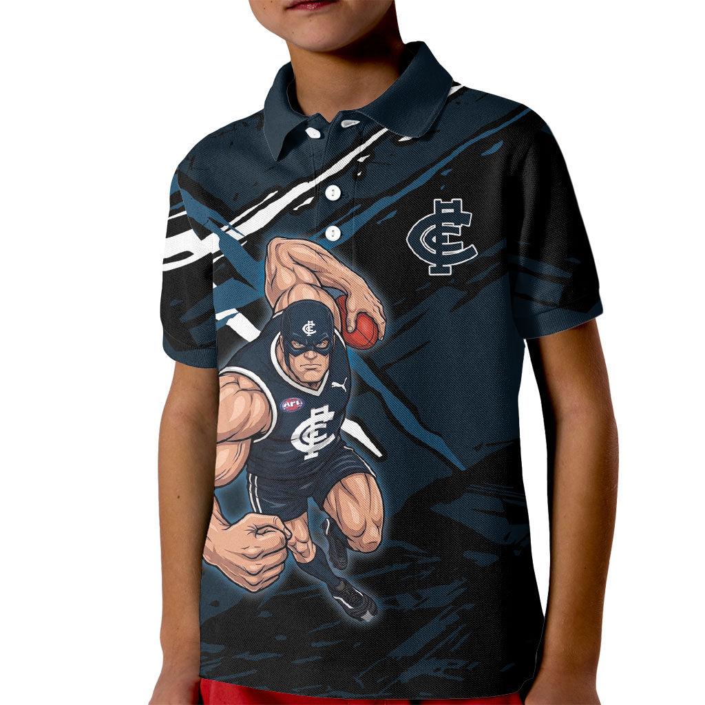 Carlton Football Club Kid Polo Shirt Blues Muscular Mascot Graphic - Abstract Paint Splatter Art