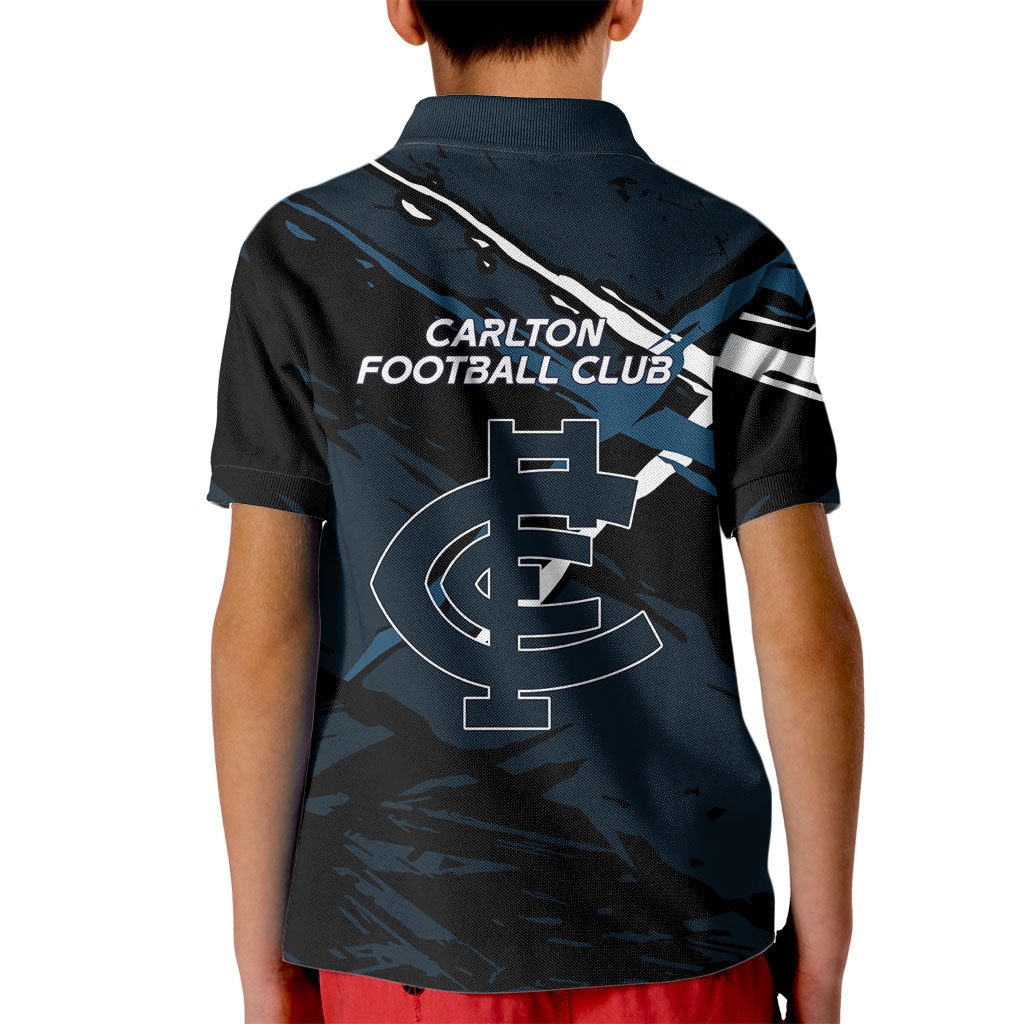 Carlton Football Club Kid Polo Shirt Blues Muscular Mascot Graphic - Abstract Paint Splatter Art
