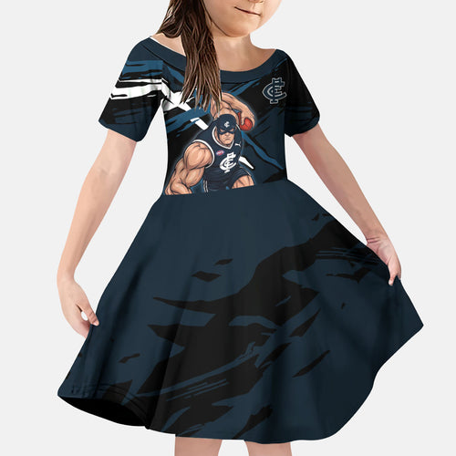 Carlton Football Club Kid Short Sleeve Dress Blues Muscular Mascot Graphic - Abstract Paint Splatter Art