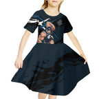 Carlton Football Club Kid Short Sleeve Dress Blues Muscular Mascot Graphic - Abstract Paint Splatter Art