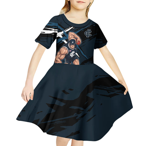 Carlton Football Club Kid Short Sleeve Dress Blues Muscular Mascot Graphic - Abstract Paint Splatter Art