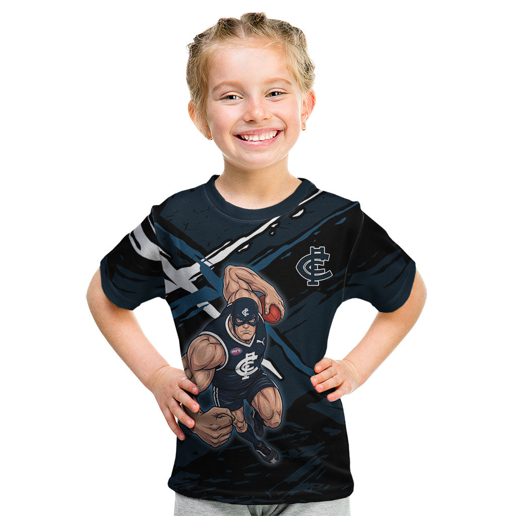 Carlton Football Club Kid T Shirt Blues Muscular Mascot Graphic - Abstract Paint Splatter Art