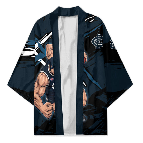 Carlton Football Club Kimono Blues Muscular Mascot Graphic - Abstract Paint Splatter Art