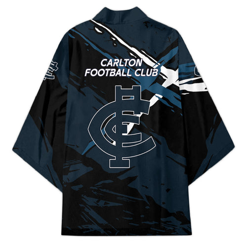 Carlton Football Club Kimono Blues Muscular Mascot Graphic - Abstract Paint Splatter Art