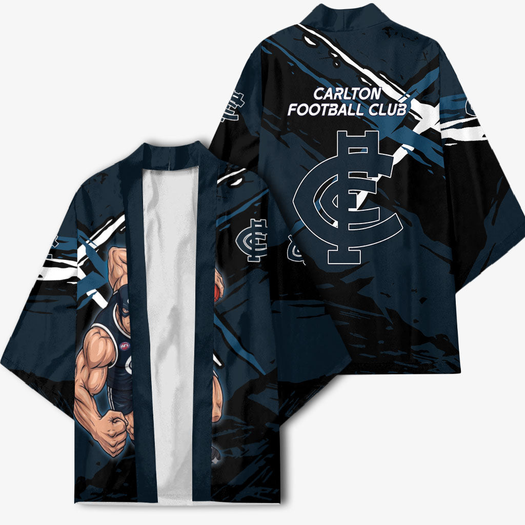 Carlton Football Club Kimono Blues Muscular Mascot Graphic - Abstract Paint Splatter Art