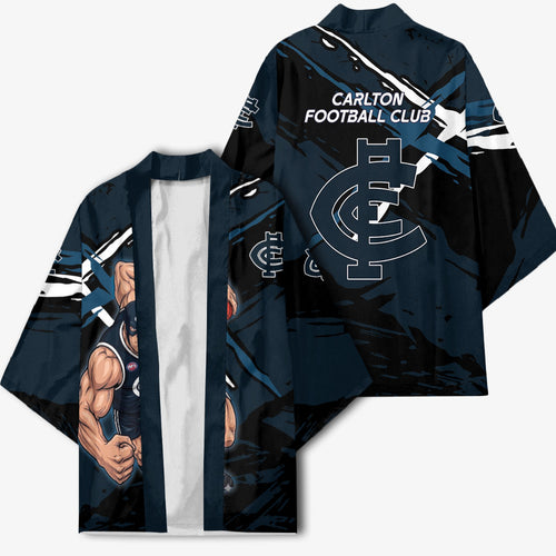 Carlton Football Club Kimono Blues Muscular Mascot Graphic - Abstract Paint Splatter Art