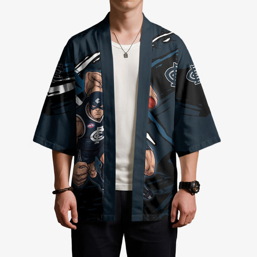 Carlton Football Club Kimono Blues Muscular Mascot Graphic - Abstract Paint Splatter Art