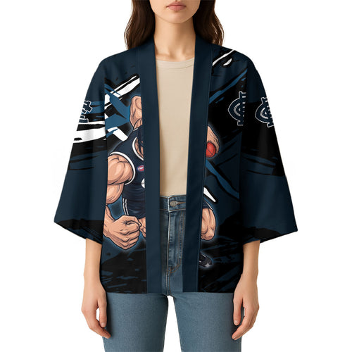 Carlton Football Club Kimono Blues Muscular Mascot Graphic - Abstract Paint Splatter Art