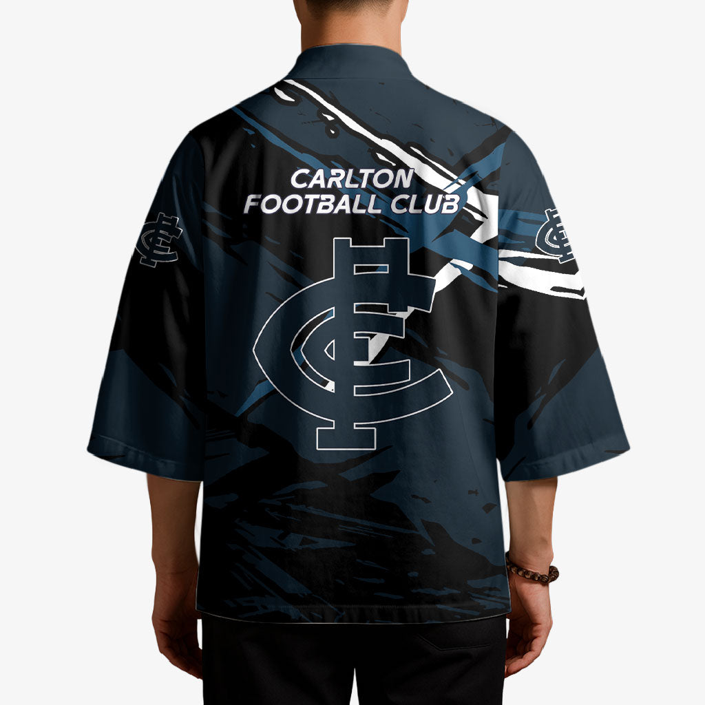 Carlton Football Club Kimono Blues Muscular Mascot Graphic - Abstract Paint Splatter Art