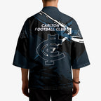 Carlton Football Club Kimono Blues Muscular Mascot Graphic - Abstract Paint Splatter Art