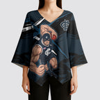 Carlton Football Club Kimono Sleeve Blouse Blues Muscular Mascot Graphic - Abstract Paint Splatter Art