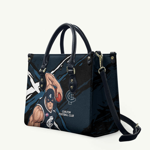 Carlton Football Club Leather Bag Blues Muscular Mascot Graphic - Abstract Paint Splatter Art