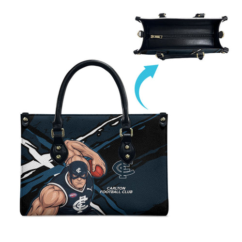 Carlton Football Club Leather Bag Blues Muscular Mascot Graphic - Abstract Paint Splatter Art