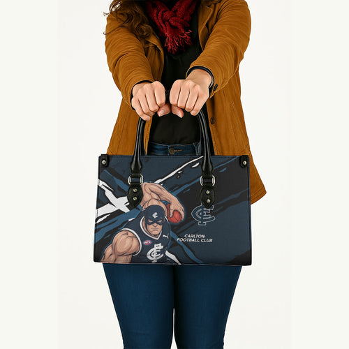 Carlton Football Club Leather Bag Blues Muscular Mascot Graphic - Abstract Paint Splatter Art