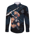 Carlton Football Club Long Sleeve Button Shirt Blues Muscular Mascot Graphic - Abstract Paint Splatter Art