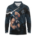 Carlton Football Club Long Sleeve Polo Shirt Blues Muscular Mascot Graphic - Abstract Paint Splatter Art