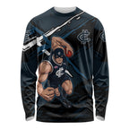Carlton Football Club Long Sleeve Shirt Blues Muscular Mascot Graphic - Abstract Paint Splatter Art