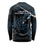 Carlton Football Club Long Sleeve Shirt Blues Muscular Mascot Graphic - Abstract Paint Splatter Art