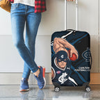 Carlton Football Club Luggage Cover Blues Muscular Mascot Graphic - Abstract Paint Splatter Art